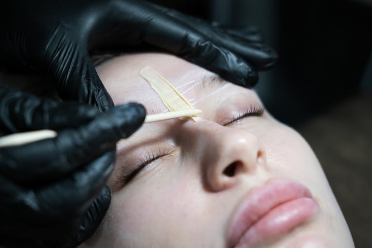 Brow master applying wax on the eyebrow