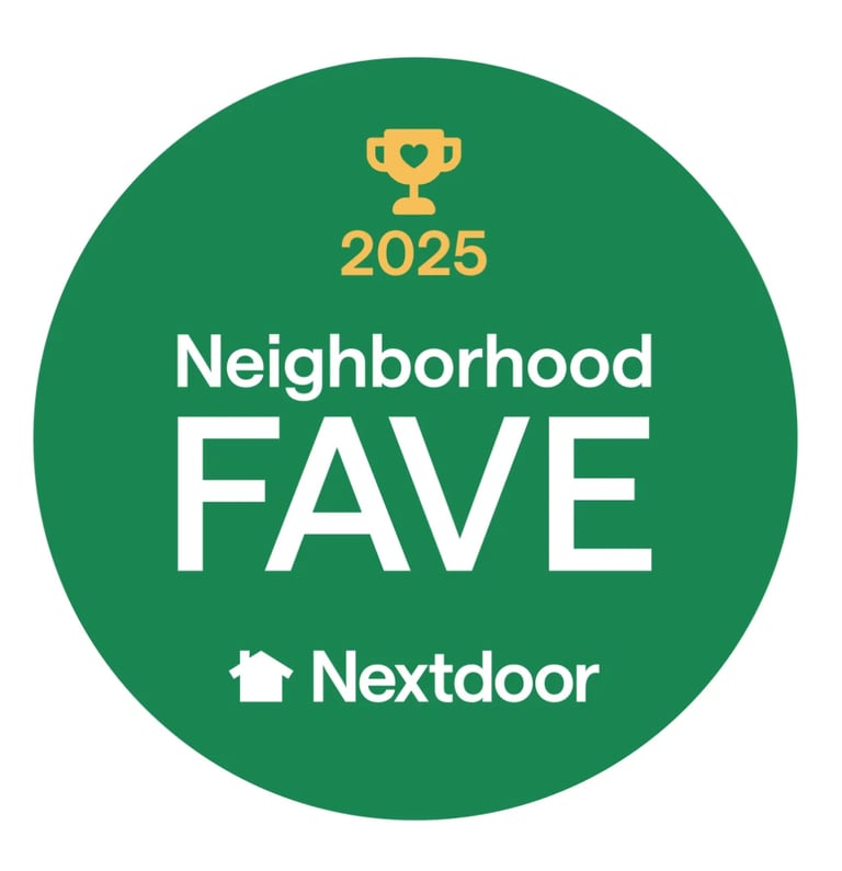 2025 Neighborhood Fave award badge by Nextdoor with gold trophy icon on green circular background